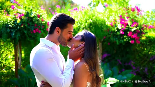 Couple Embraces in Lush Garden Before Kiss – AI Generated Video | Hailuo AI