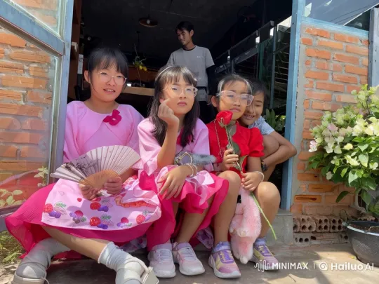 Colorful Children with Festive Outfits on Steps – AI Generated Video | Hailuo AI