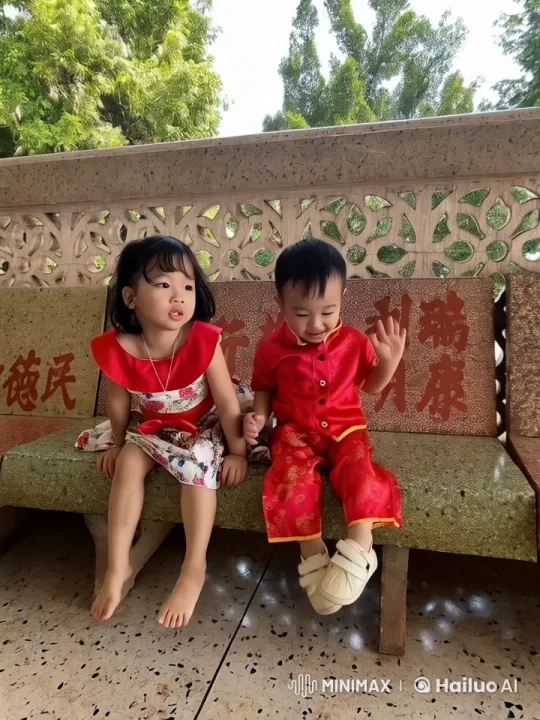 Children on Stone Bench in Serene Setting – AI Generated Video | Hailuo AI