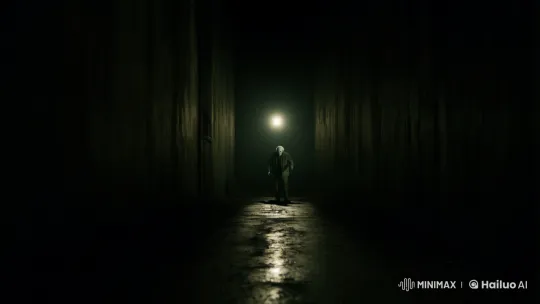 Shadows and Light: A Man's Urgent Approach – AI Generated Video | Hailuo AI