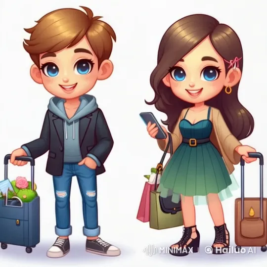 Couple Walks Together with Suitcases in Animated Scene – AI Generated Video | Hailuo AI