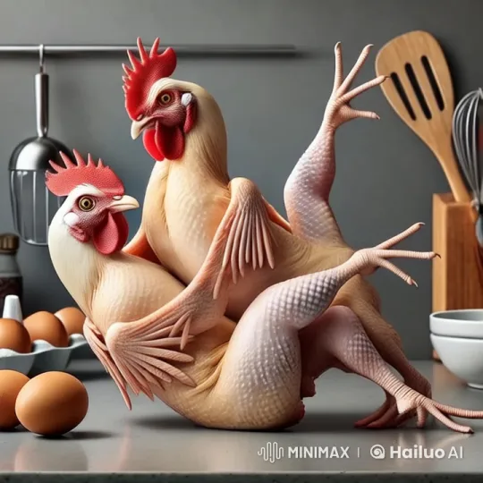 Anthropomorphic Chickens Engage in Kung Fu Duel in Kitchen Setting – AI Generated Video | Hailuo AI