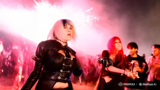 Platinum Blonde Dances with Defiance at Outdoor Rave – AI Generated Video | Hailuo AI