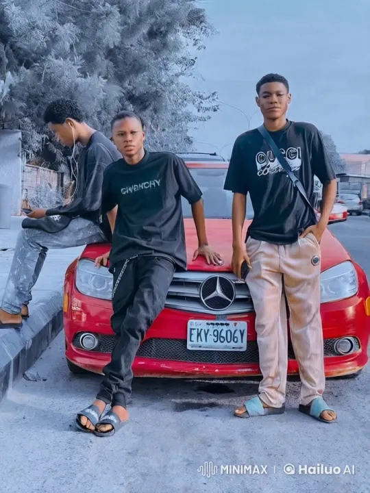 Three Young Men Perform Energetic Kung Fu in Front of Red Mercedes – AI Generated Video | Hailuo AI