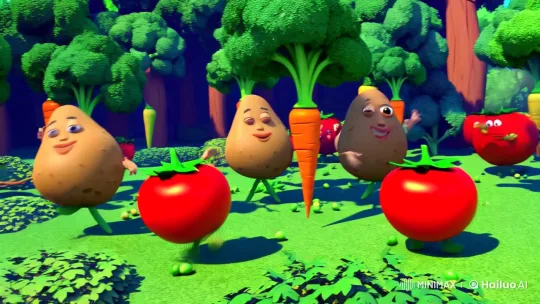 Anthropomorphic Produce Dance in Whimsical Garden Animation – AI Generated Video | Hailuo AI