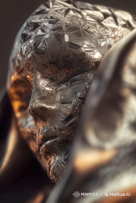 Abstract Metallic Face Sculpture Illuminated by Ambient Light – AI Generated Video | Hailuo AI