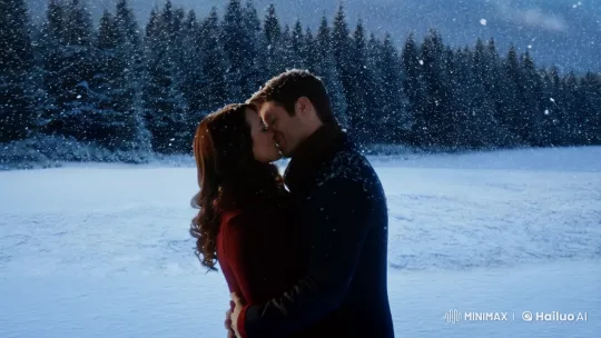 Intimate Embrace in Snowy Landscape – AI Generated Video | Hailuo AI