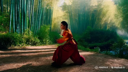 Aesthetic Martial Arts Display in Bamboo Forest – AI Generated Video | Hailuo AI