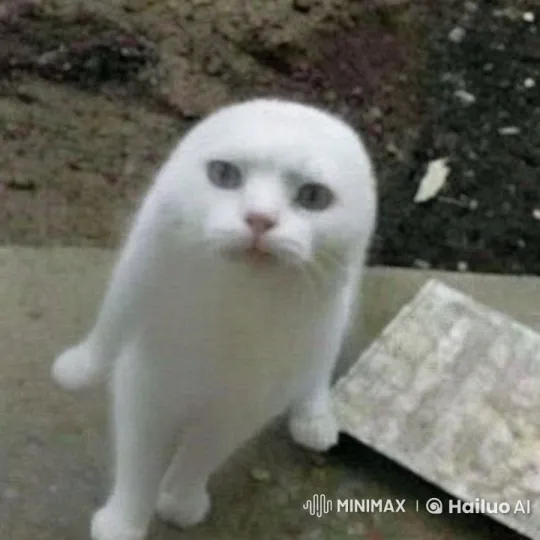 White Cat Exhibits Subtle Motions on Textured Ground – AI Generated Video | Hailuo AI