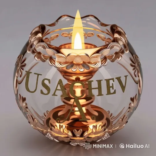 Elegant Glass Candle Holder with "USACHEV" Design – AI Generated Video | Hailuo AI