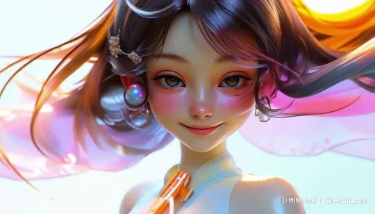 Character Expressions with Shimmering Hair in Dreamy Setting – AI Generated Video | Hailuo AI