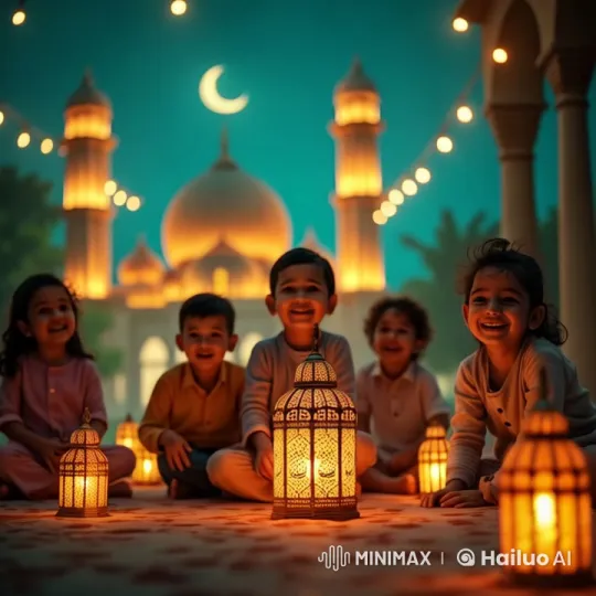 Joyous Ramadan Celebration with Children and Lanterns – AI Generated Video | Hailuo AI