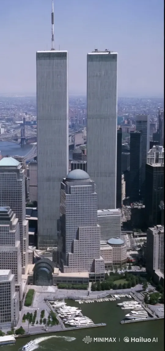 Aerial view of 9/11 plane impact on Twin Towers – AI Generated Video | Hailuo AI