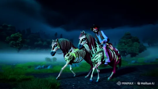 Zombie Cowboy in Hauntingly Beautiful Foggy Night – AI Generated Video | Hailuo AI
