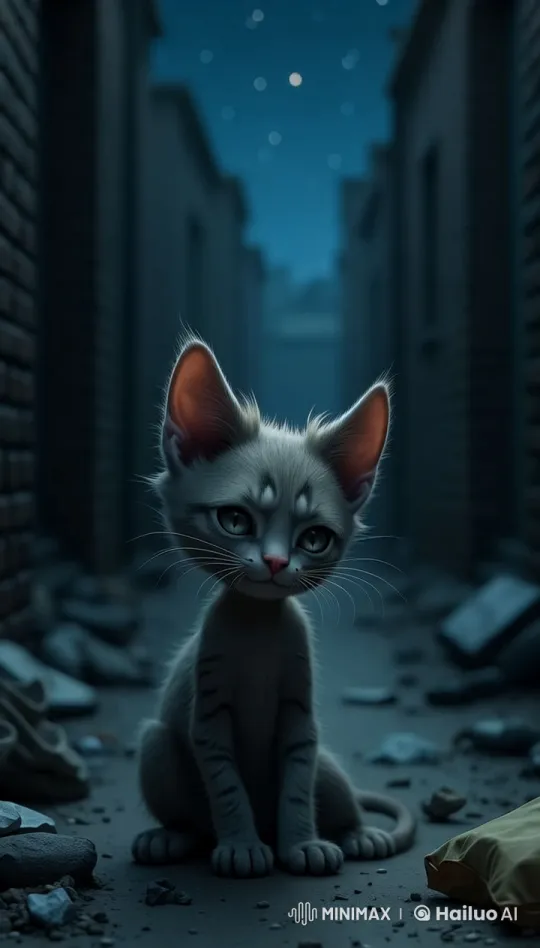 Stray Cat Finds Kindness at Dawn in Alley – AI Generated Video | Hailuo AI