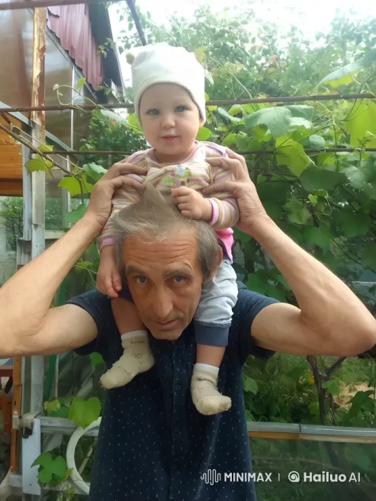 Grandfather and Granddaughter's Joyful Garden Moment – AI Generated Video | Hailuo AI