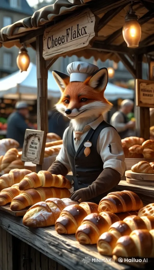 Clever Fox Street Vendor Sells Baked Goods in Live2D Animation – AI Generated Video | Hailuo AI