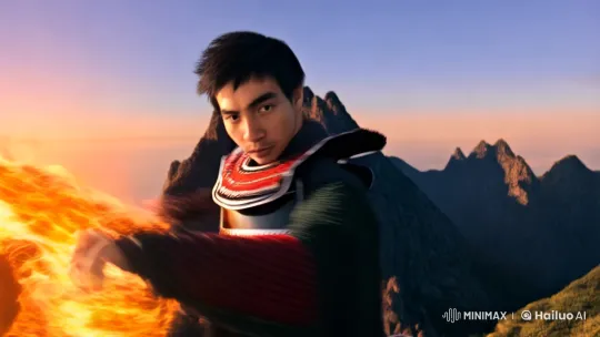 Samurai Warrior's Flaming Katana on Mountain Peak – AI Generated Video | Hailuo AI