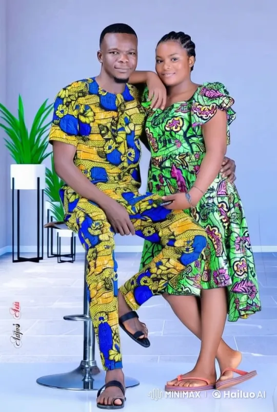 Couple in Matching Ankara Outfits in Live2D Animation – AI Generated Video | Hailuo AI