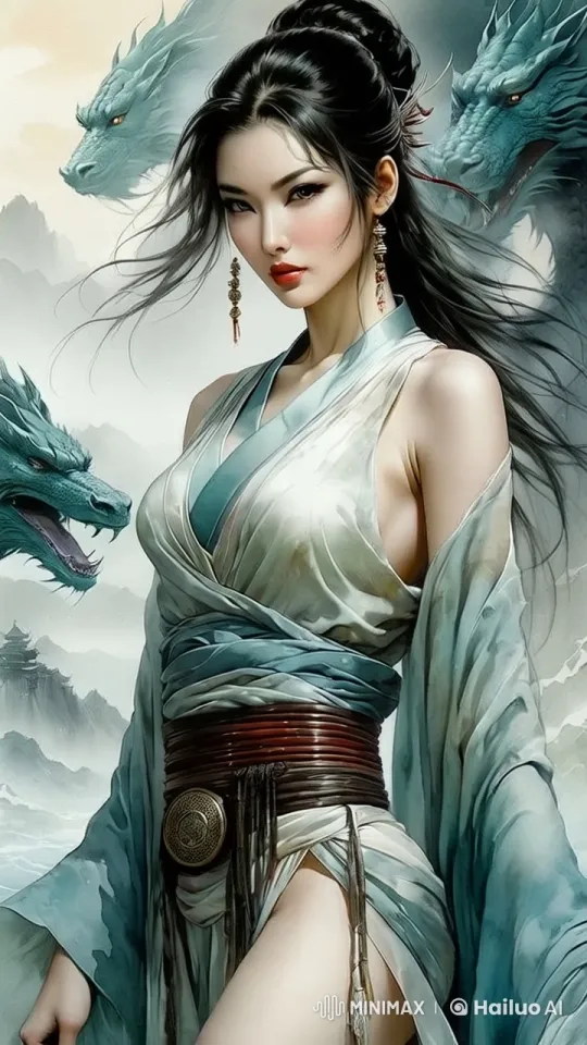 Realistic Animated Woman with Dragons in Live2D Art – AI Generated Video | Hailuo AI