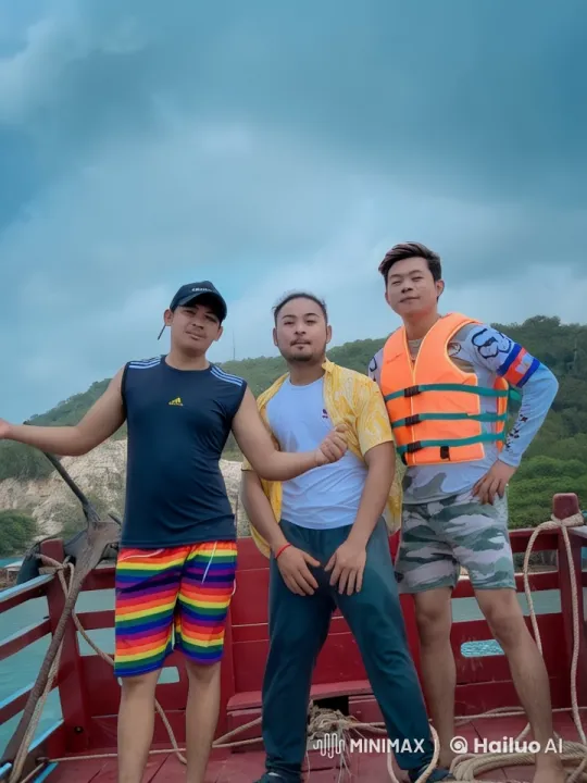Three Friends Perform Martial Arts on Boat with Scenic View – AI Generated Video | Hailuo AI