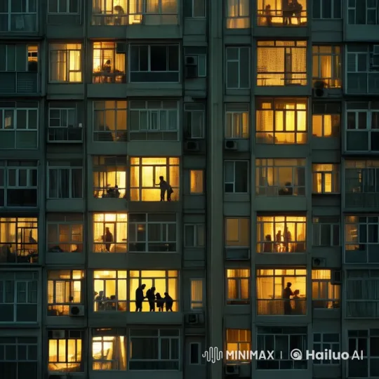 Residential Life at Dusk: Animated Windows Display – AI Generated Video | Hailuo AI