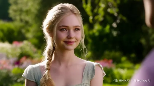 Shy Young Woman in Serene Garden Setting – AI Generated Video | Hailuo AI