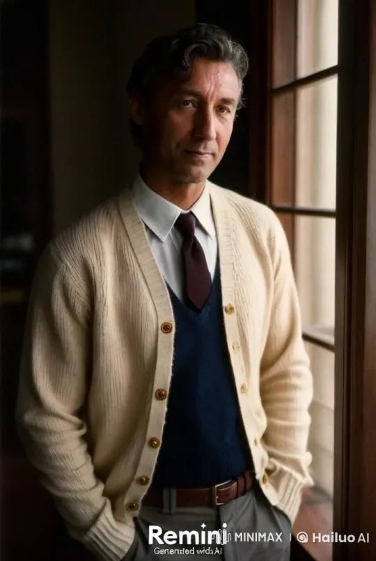 Man in Cream Cardigan Stands by Window – AI Generated Video | Hailuo AI