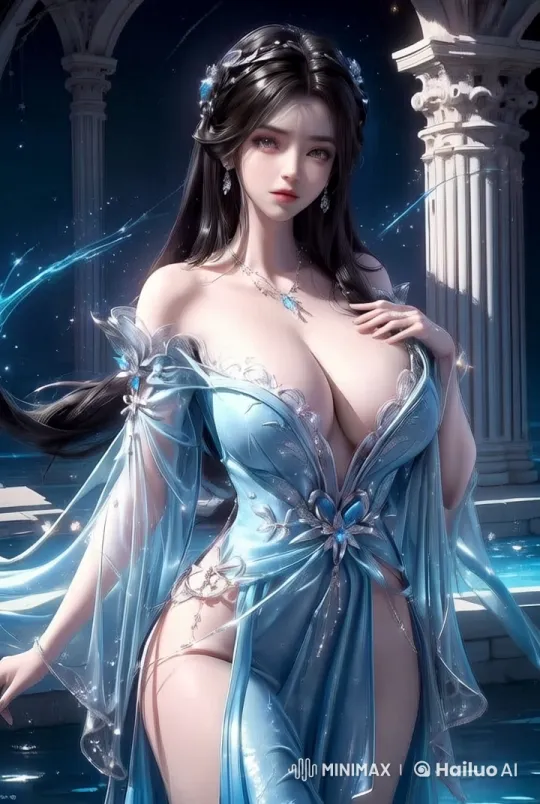 Elegant Woman in Celestial Blue Gown with Mystical Animation – AI Generated Video | Hailuo AI