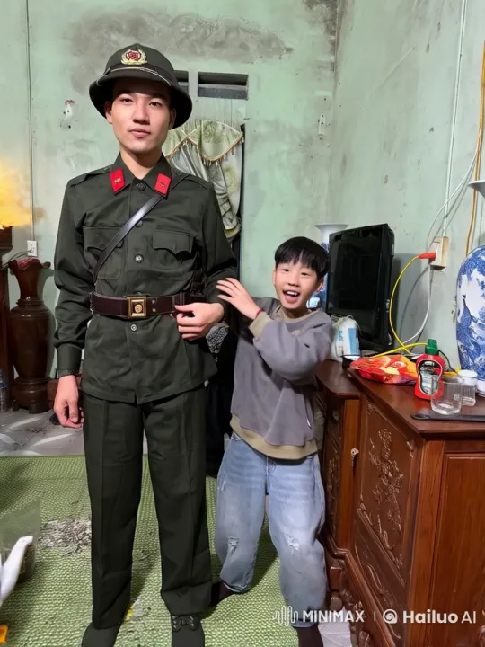 Military Uniformed Person and Child in Cozy Room – AI Generated Video | Hailuo AI