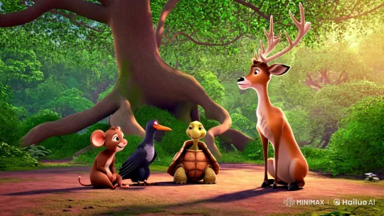 Animals Bond in Tranquil Forest Setting – AI Generated Video | Hailuo AI