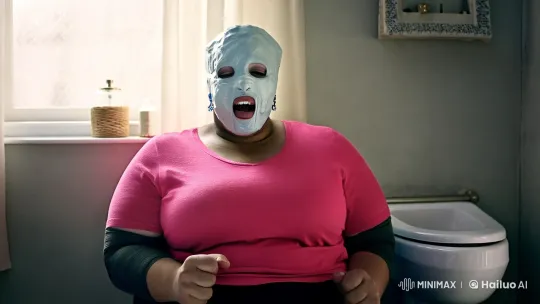 Woman Transforms Through Bizarre Metamorphoses in Surreal Bathroom – AI Generated Video | Hailuo AI