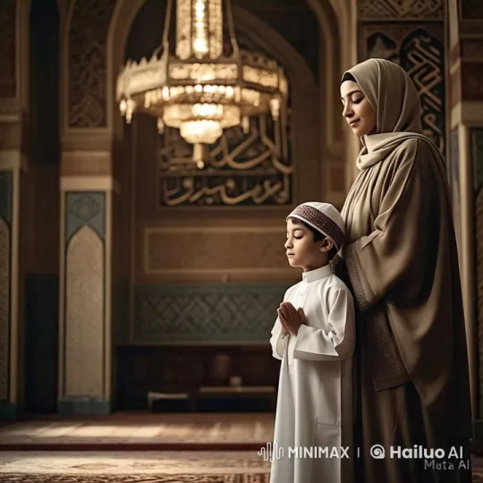 Mother Teaches Child to Pray in Ornate Mosque – AI Generated Video | Hailuo AI