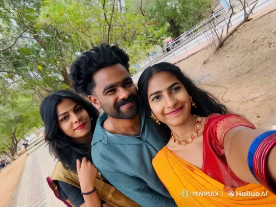 Friends Embrace and Take Selfie in Lush Greenery – AI Generated Video | Hailuo AI