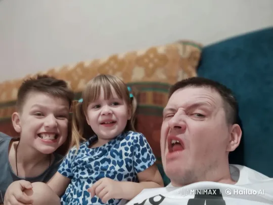 Young Girl and Two Friends Relaxing on a Couch – AI Generated Video | Hailuo AI