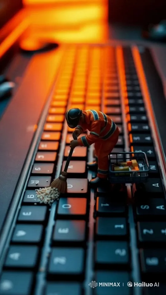 Miniature Worker Cleans Keyboard in Live2D Animation – AI Generated Video | Hailuo AI
