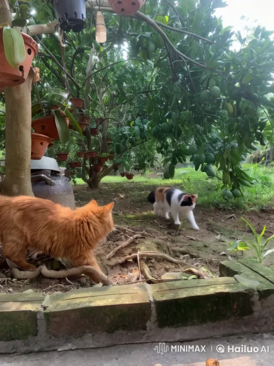 Magical Cats' Fiery Play in Tranquil Garden – AI Generated Video | Hailuo AI