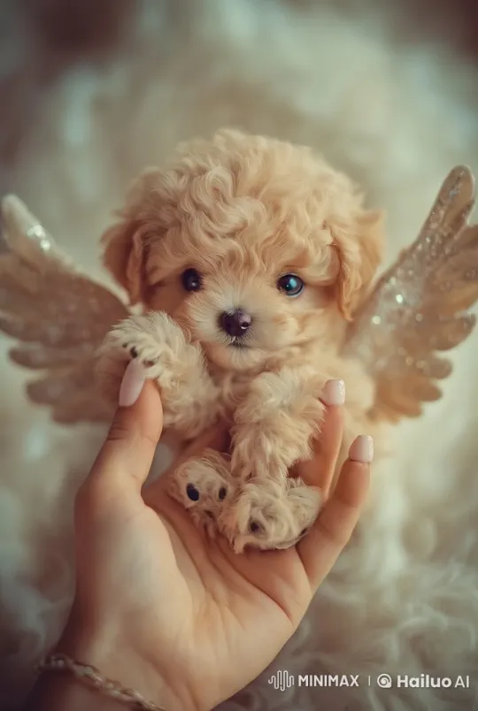 Angelic Puppy with Wings in Gentle Hold – AI Generated Video | Hailuo AI