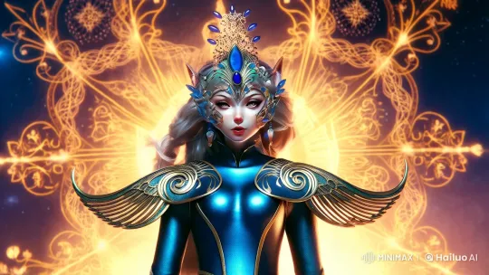 Mystical Feline Queen in Celestial Vortex with Armor and Golden Crown – AI Generated Video | Hailuo AI