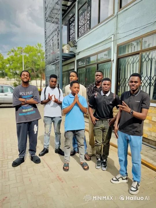 Young Adults Gather Outside Modern Building in Animated Scene – AI Generated Video | Hailuo AI
