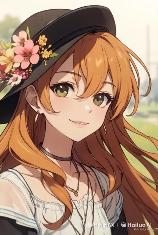 Young Woman in White Top with Flowing Hair in Lush Green Landscape – AI Generated Video | Hailuo AI