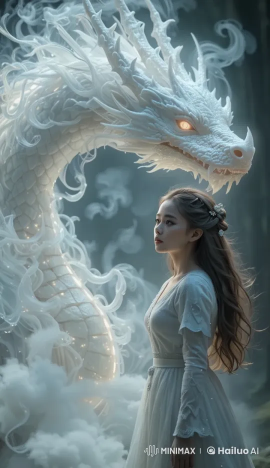 Mystical Dragon Enfolds Girl in Enchanted Forest – AI Generated Video | Hailuo AI