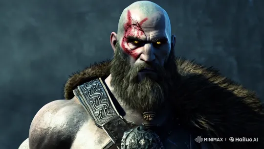 Cinematic Close-Up of Kratos in God of War – AI Generated Video | Hailuo AI