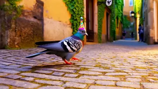 Vibrant Pigeon in Quaint Urban Setting – AI Generated Video | Hailuo AI