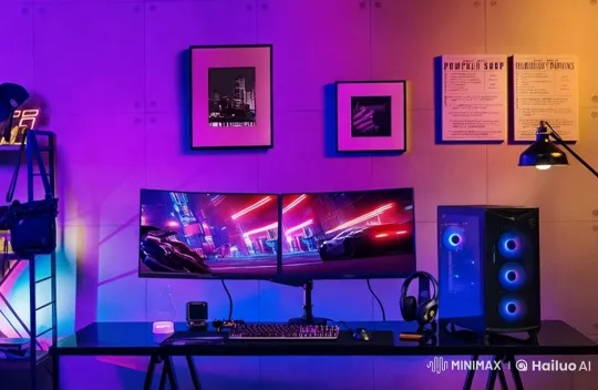 Vibrant Gaming Setup with Dynamic LED and Intense Gameplay – AI Generated Video | Hailuo AI