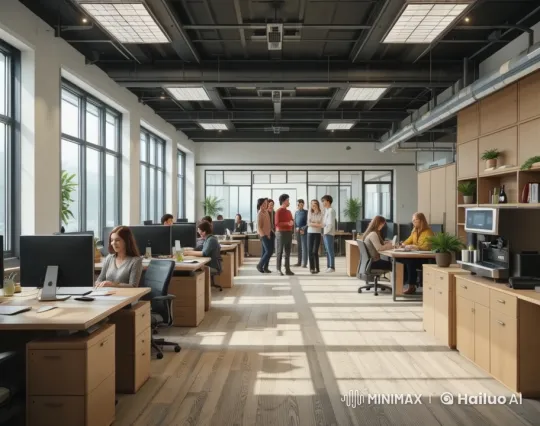Animated Modern Office with Energetic Work Environment – AI Generated Video | Hailuo AI