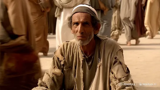 Isolated Elder in Ancient Medina Amidst Daily Rush – AI Generated Video | Hailuo AI