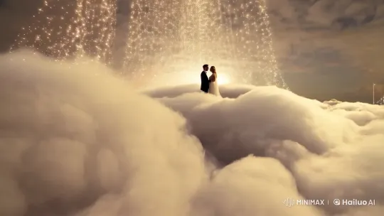 Couple in Clouds Amidst Twinkling Lights – AI Generated Video | Hailuo AI