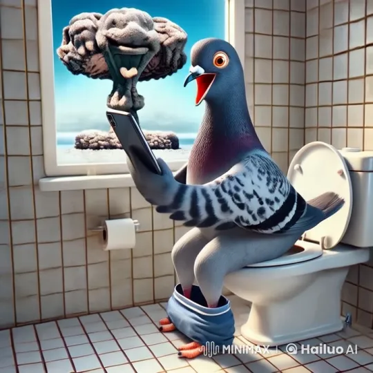 Pigeon Freaks Out Over Mushroom Cloud, Poops in Surreal Animated Video – AI Generated Video | Hailuo AI