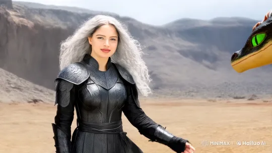 Powerful Woman and Her Loyal Dragon in Majestic Landscape – AI Generated Video | Hailuo AI